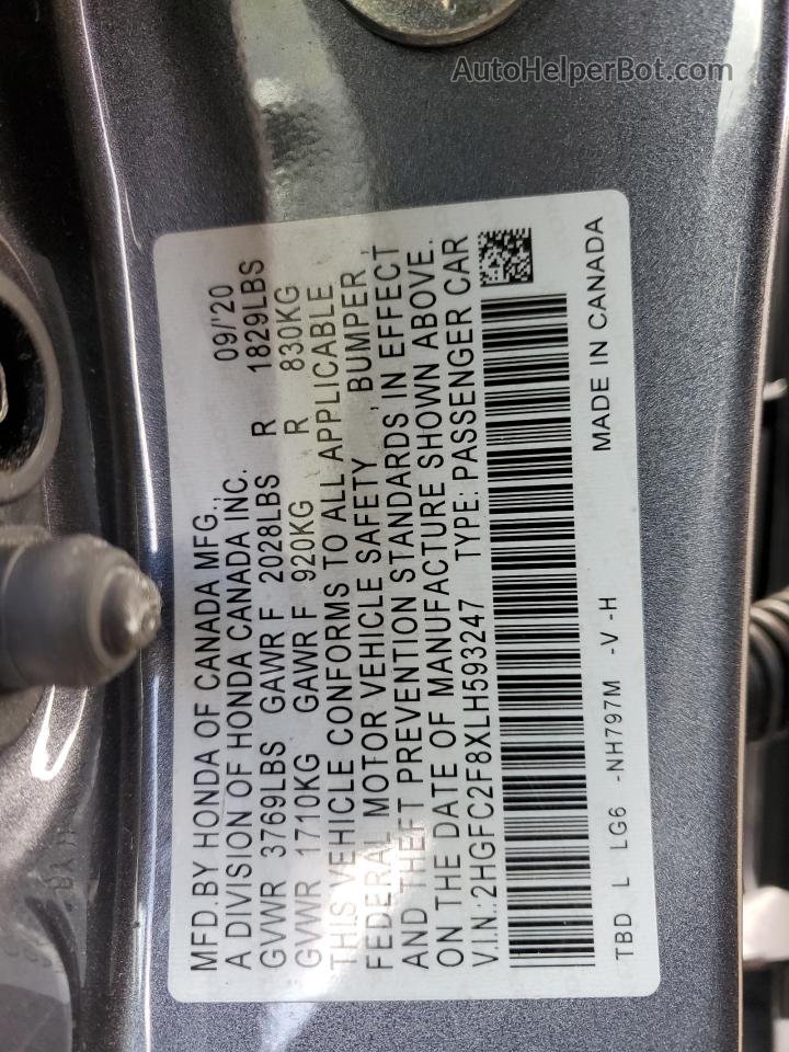 2020 Honda Civic Sport Серый vin: 2HGFC2F8XLH593247