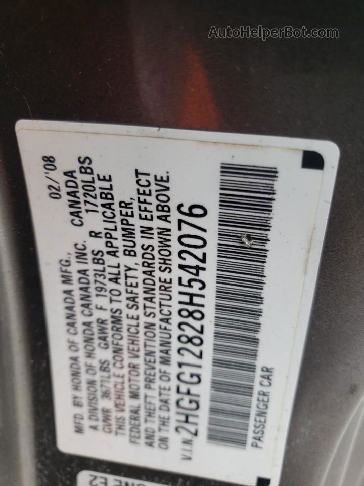 2008 Honda Civic Ex Silver vin: 2HGFG12828H542076