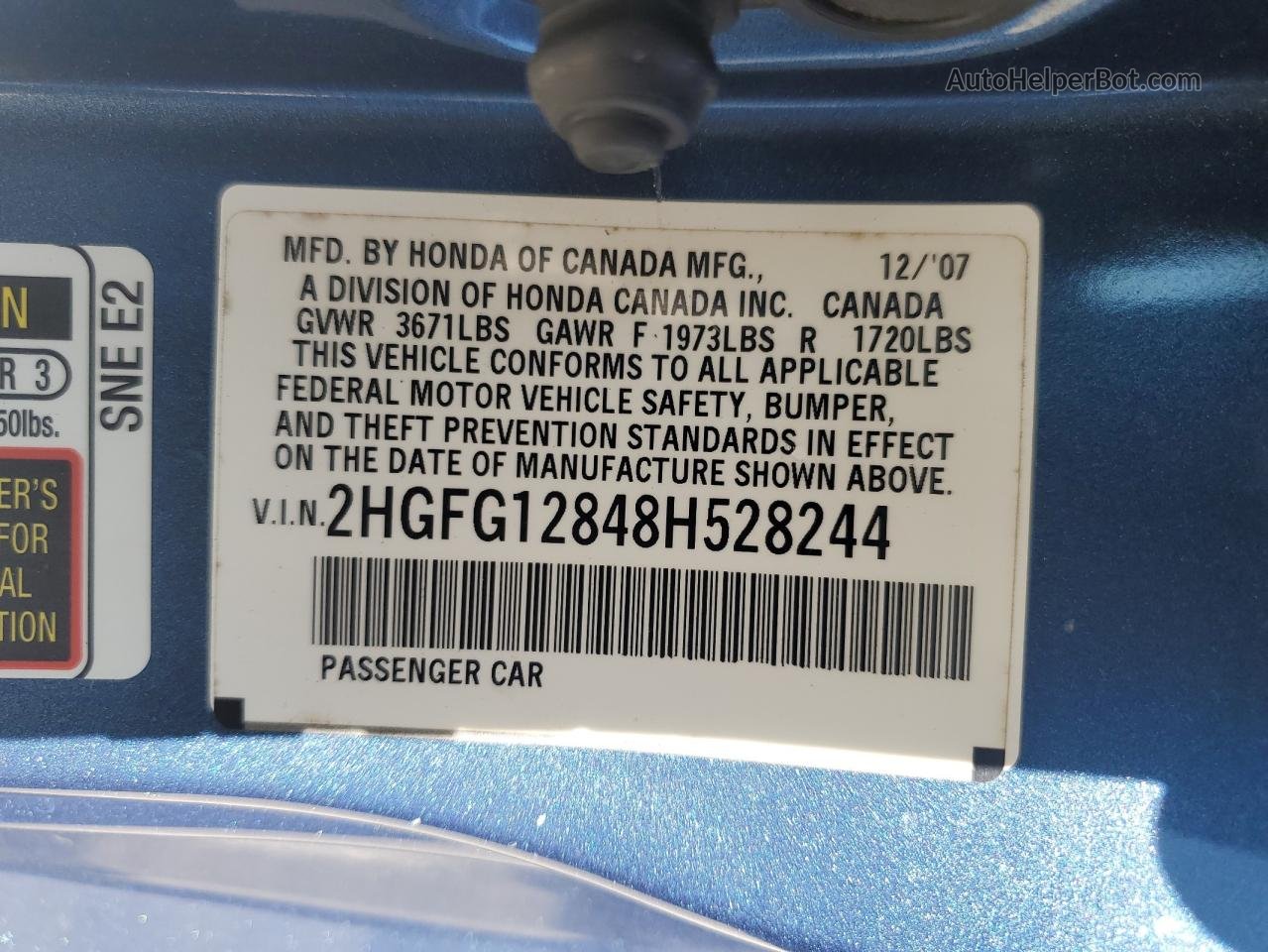 2008 Honda Civic Ex Blue vin: 2HGFG12848H528244