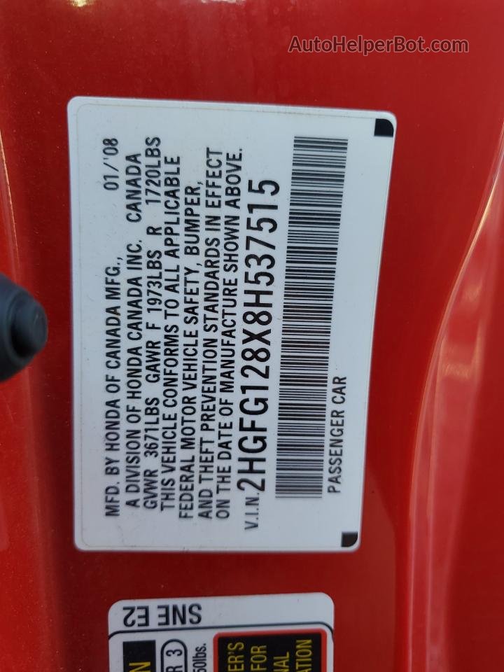 2008 Honda Civic Ex Красный vin: 2HGFG128X8H537515