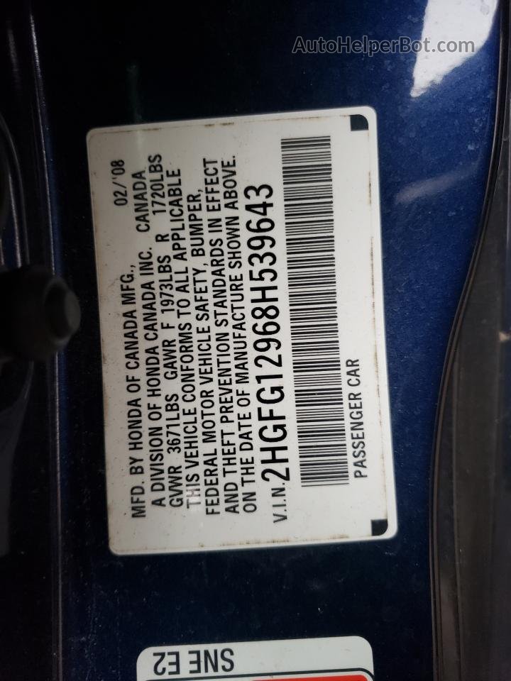 2008 Honda Civic Exl Синий vin: 2HGFG12968H539643