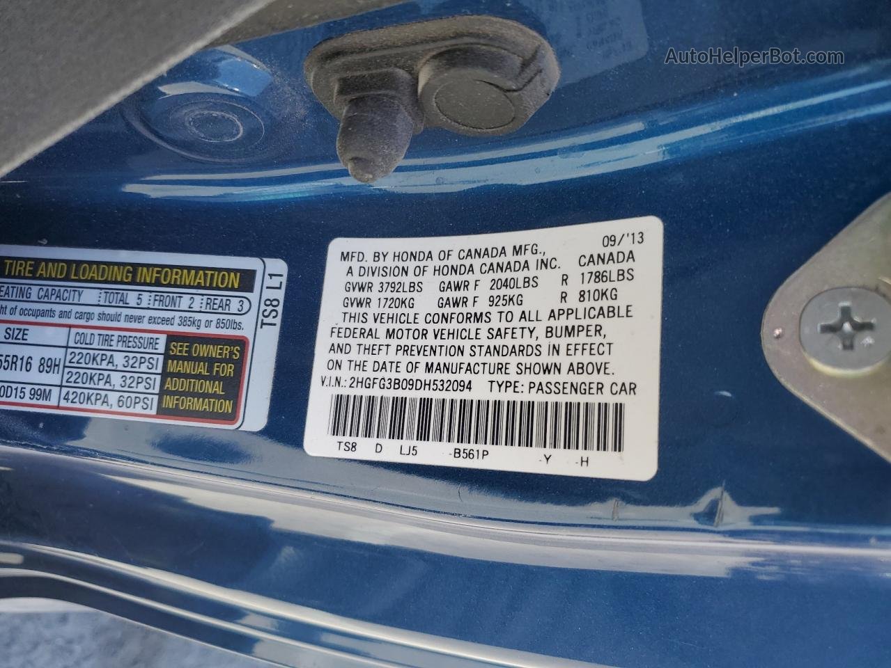 2013 Honda Civic Exl Blue vin: 2HGFG3B09DH532094