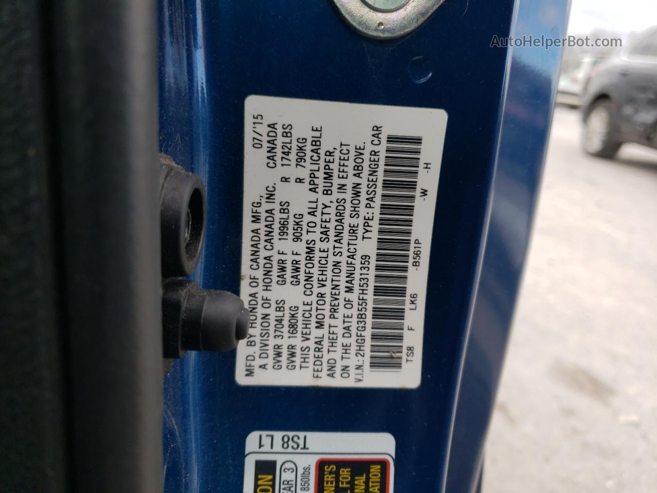 2015 Honda Civic Lx Синий vin: 2HGFG3B55FH531359