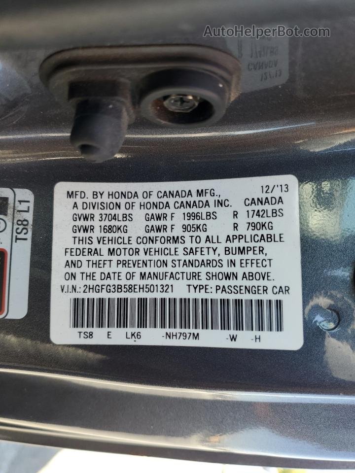 2014 Honda Civic Lx Gray vin: 2HGFG3B58EH501321