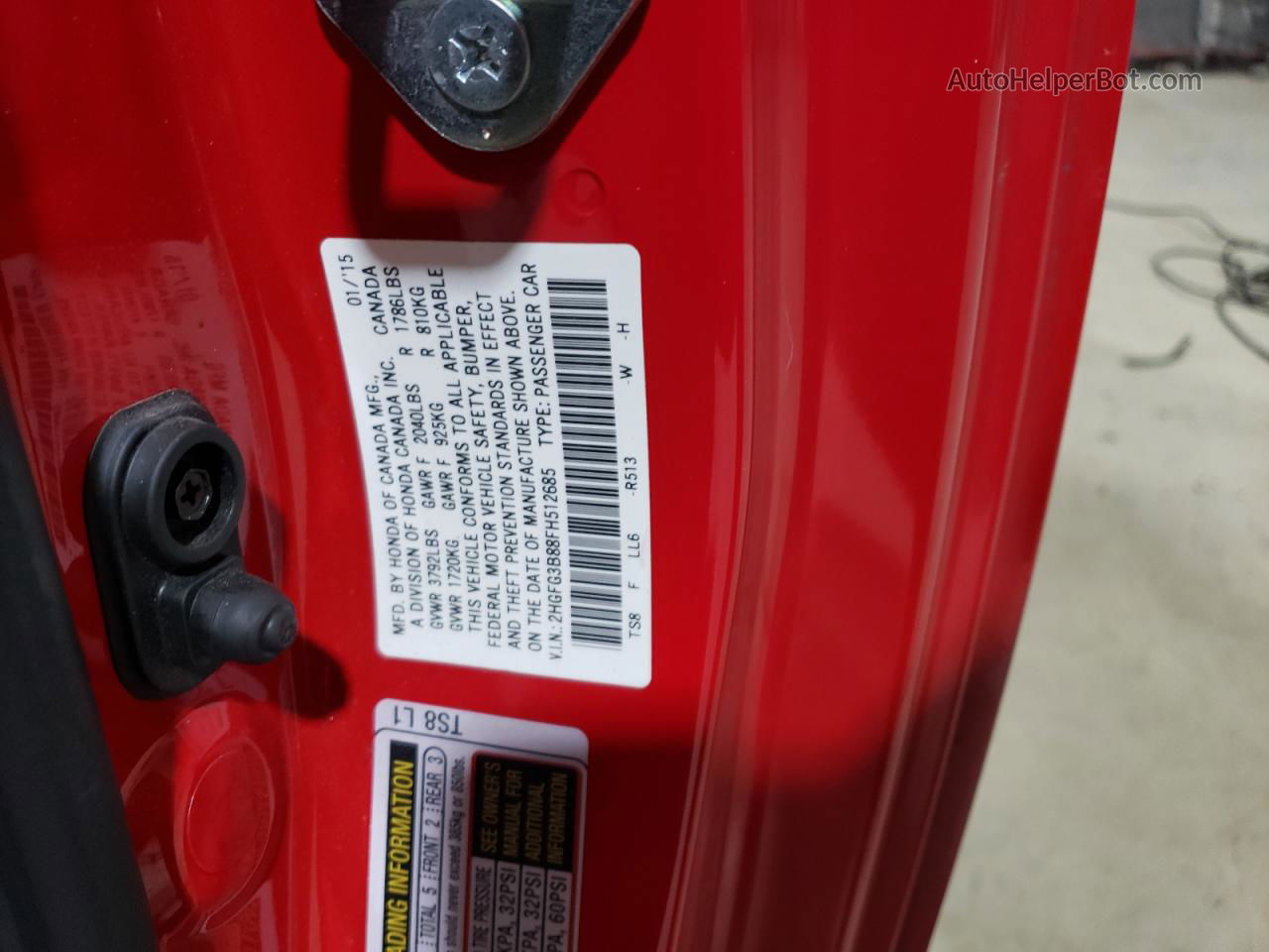 2015 Honda Civic Ex Красный vin: 2HGFG3B88FH512685