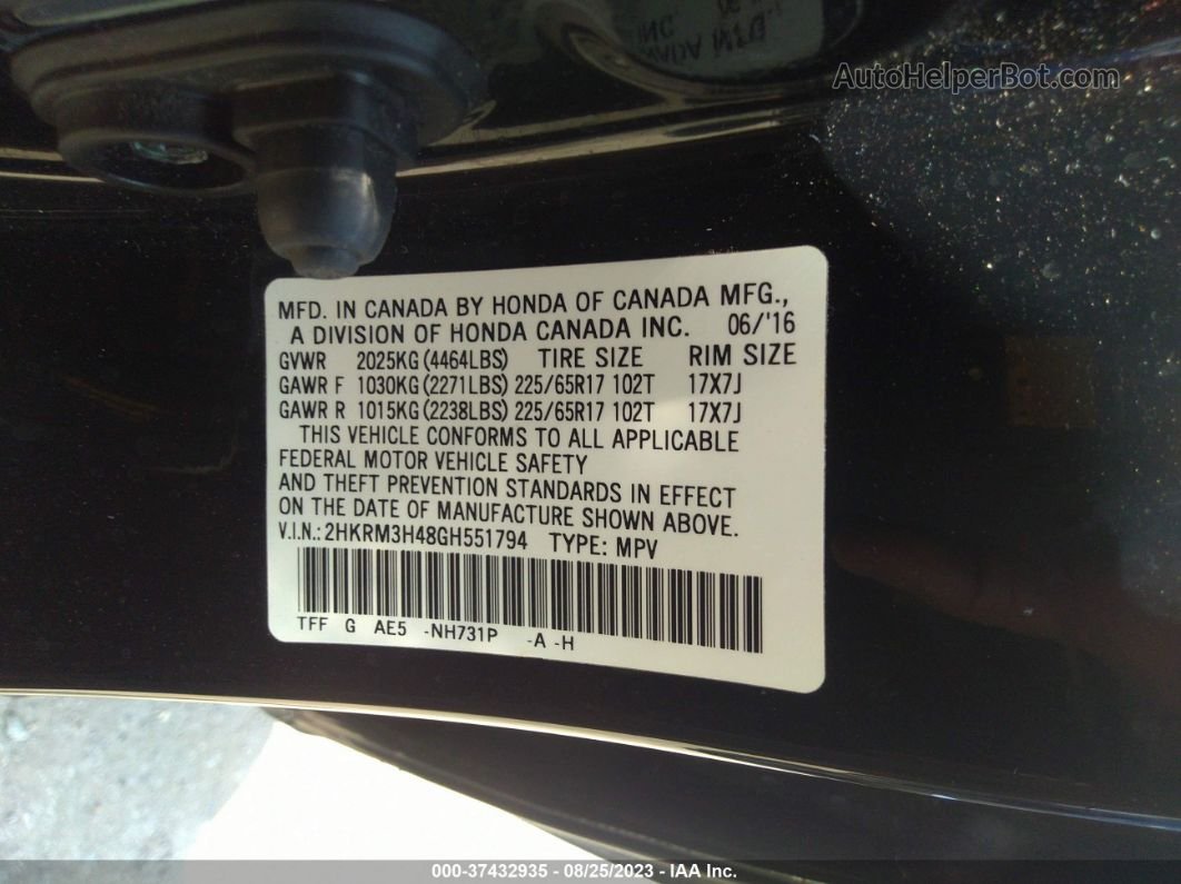 2016 Honda Cr-v Se Black vin: 2HKRM3H48GH551794