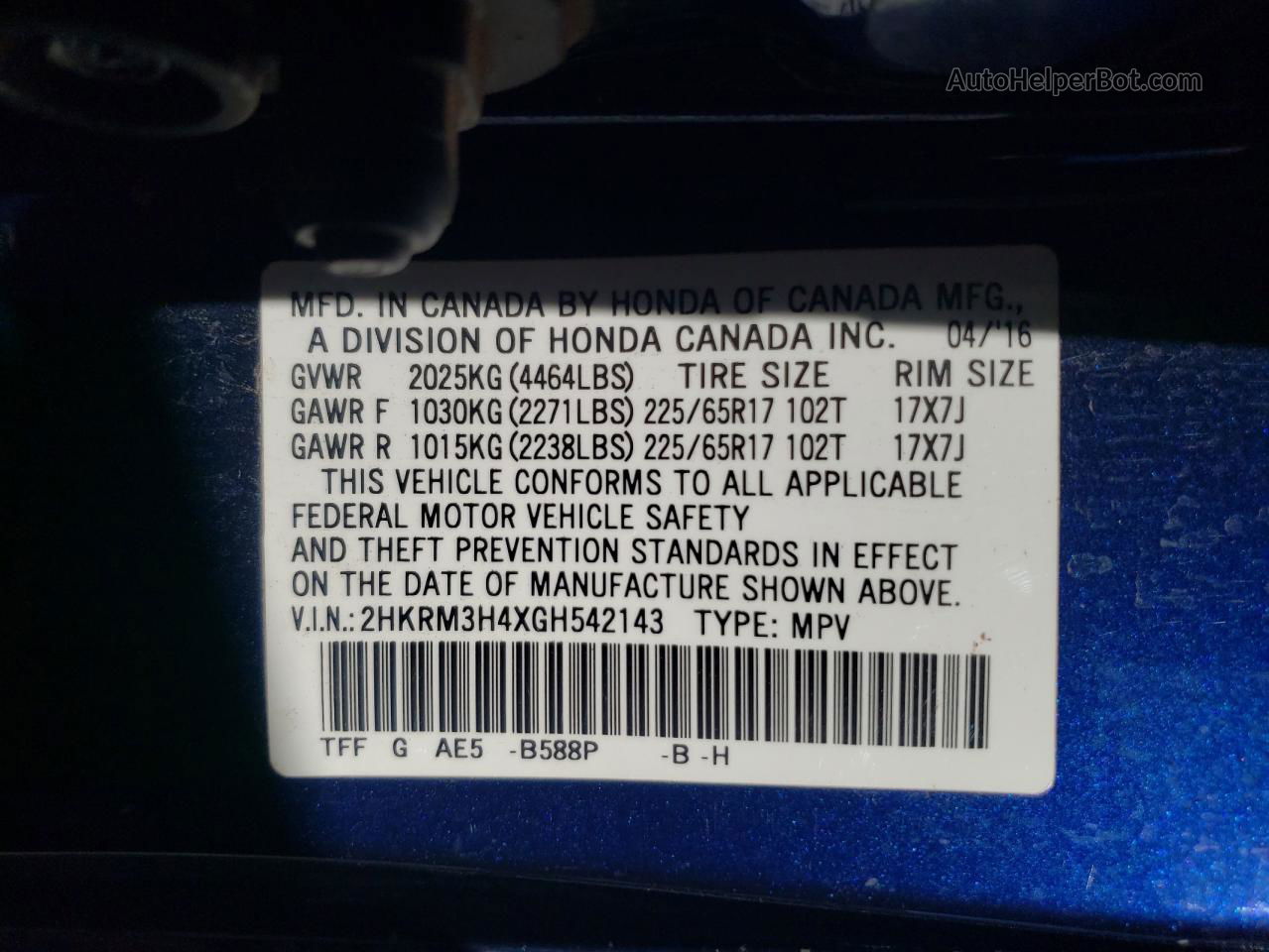 2016 Honda Cr-v Se Blue vin: 2HKRM3H4XGH542143