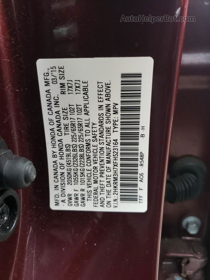 2015 Honda Cr-v Exl Бордовый vin: 2HKRM3H7XFH523164