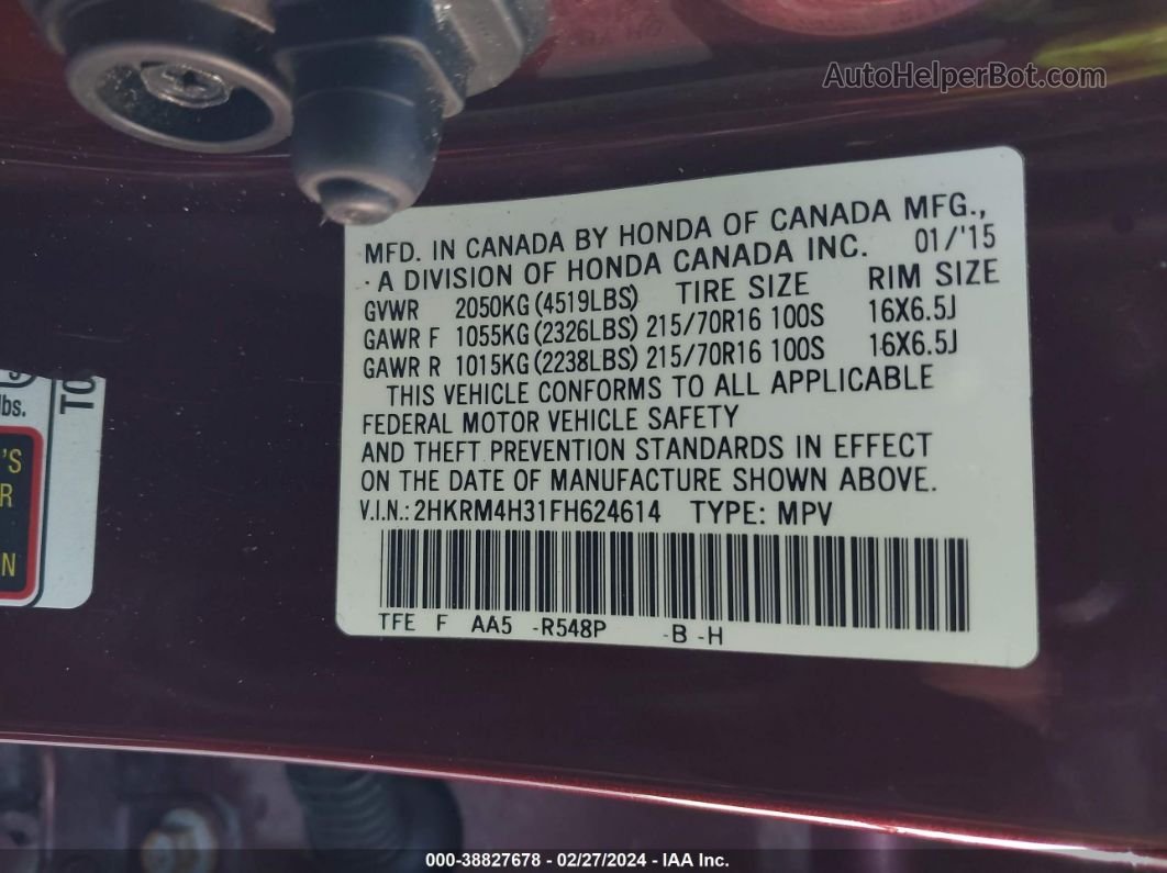 2015 Honda Cr-v Lx Maroon vin: 2HKRM4H31FH624614