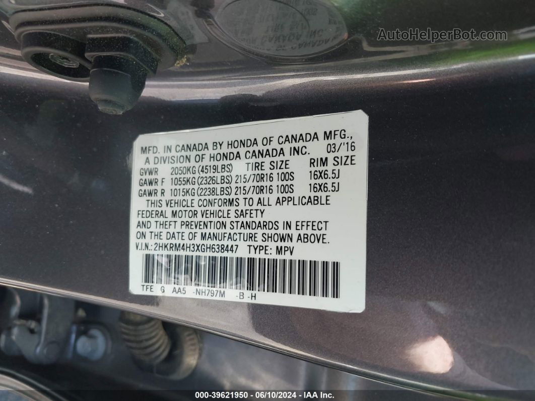 2016 Honda Cr-v Lx Серый vin: 2HKRM4H3XGH638447