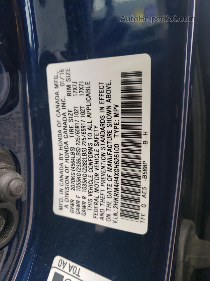 2016 Honda Cr-v Se Blue vin: 2HKRM4H4XGH626100
