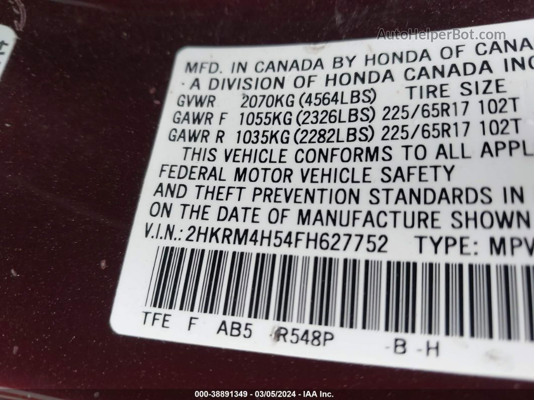 2015 Honda Cr-v Ex Maroon vin: 2HKRM4H54FH627752