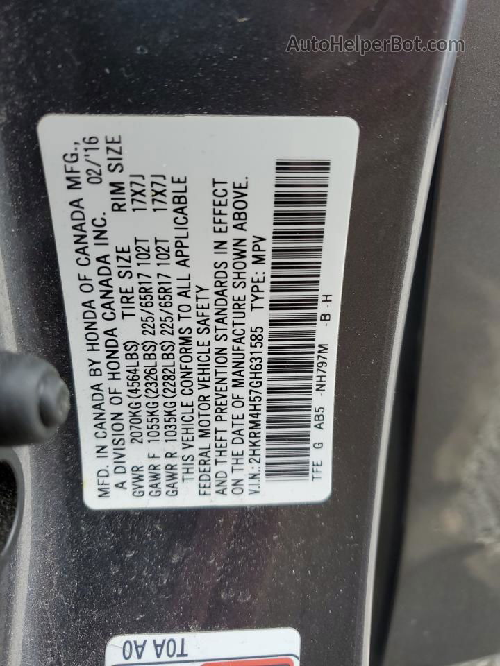 2016 Honda Cr-v Ex Угольный vin: 2HKRM4H57GH631585