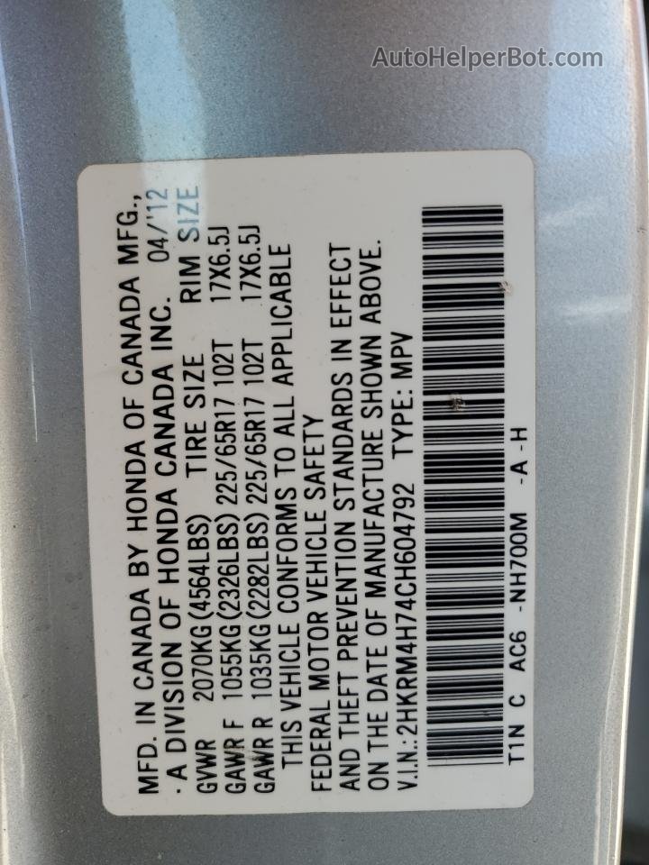 2012 Honda Cr-v Exl Silver vin: 2HKRM4H74CH604792