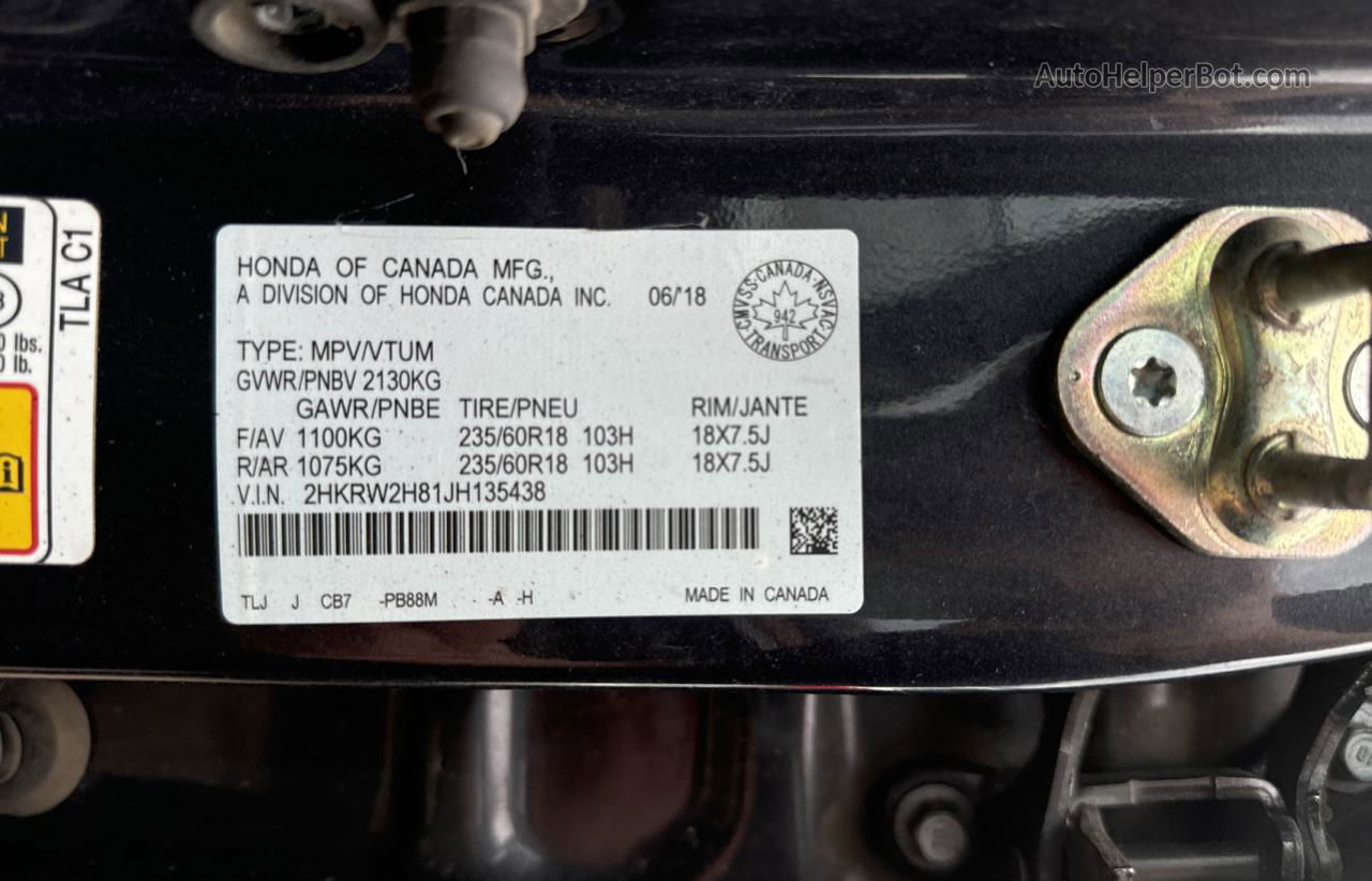 2018 Honda Cr-v Exl Charcoal vin: 2HKRW2H81JH135438