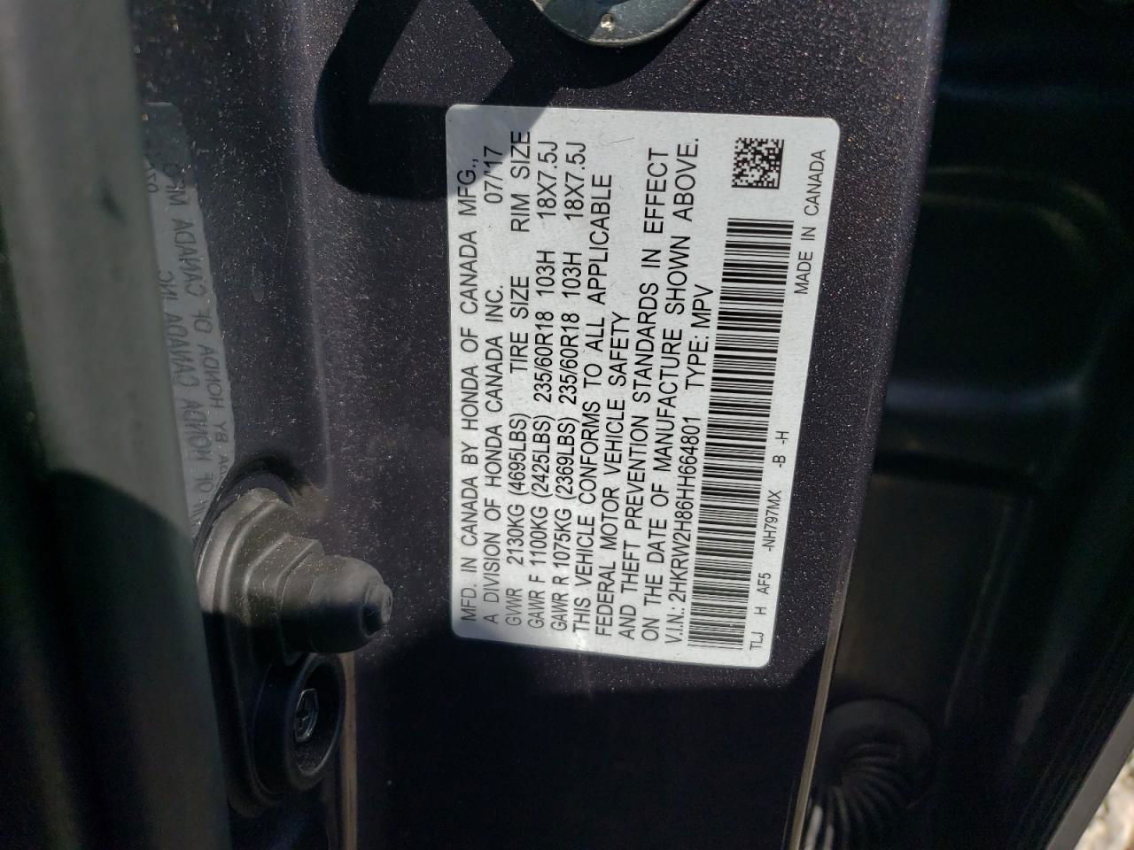 2017 Honda Cr-v Exl Серый vin: 2HKRW2H86HH664801