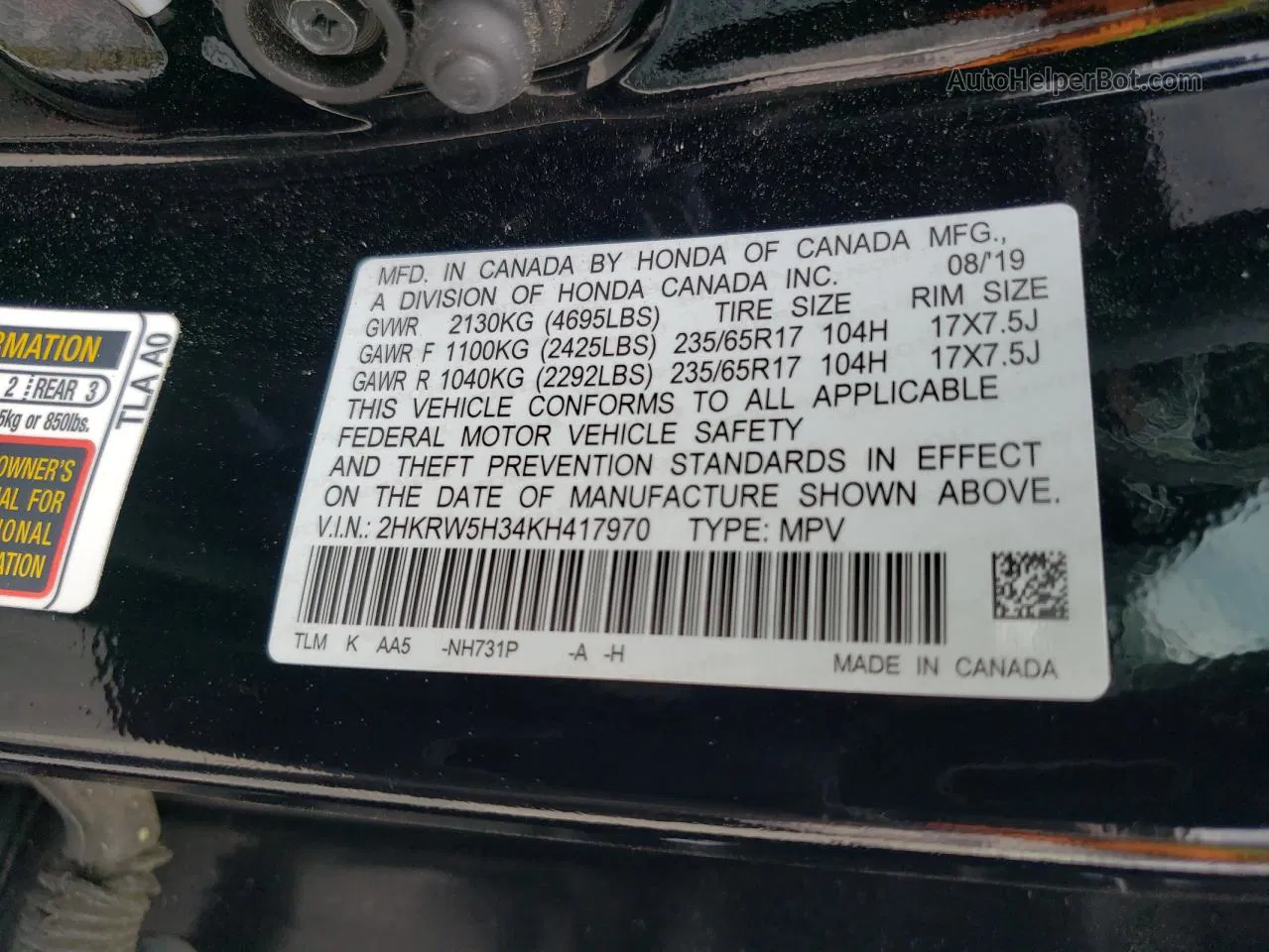 2019 Honda Cr-v Lx Black vin: 2HKRW5H34KH417970