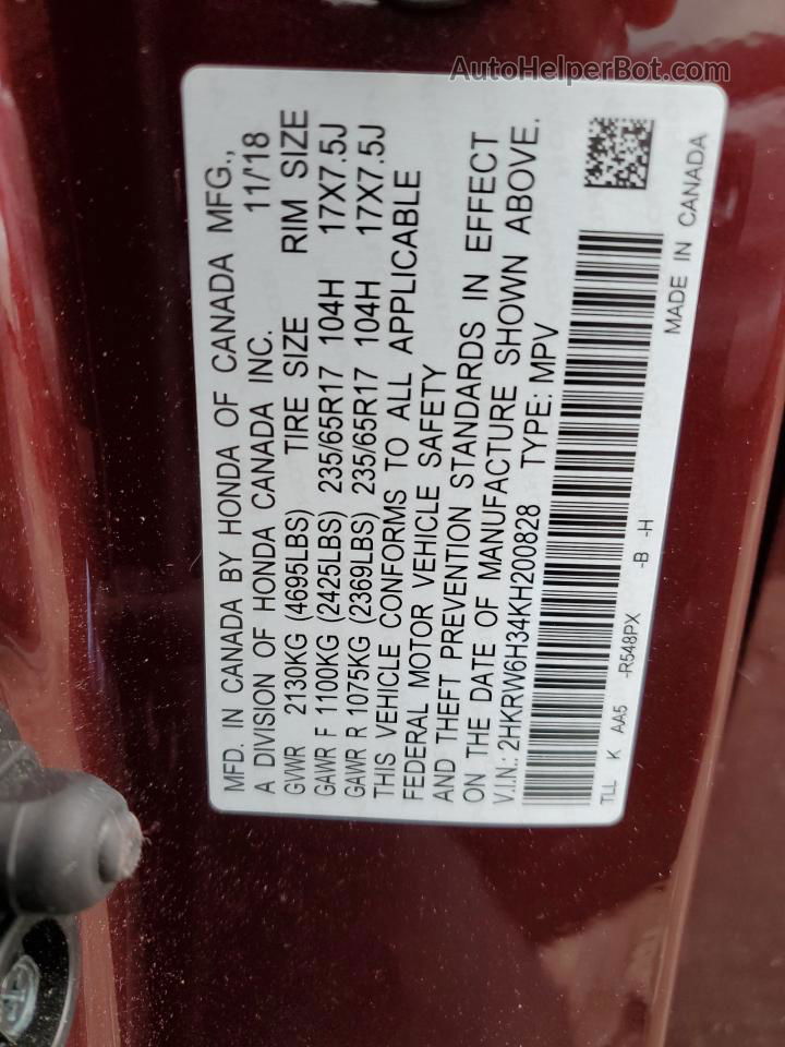 2019 Honda Cr-v Lx Burgundy vin: 2HKRW6H34KH200828