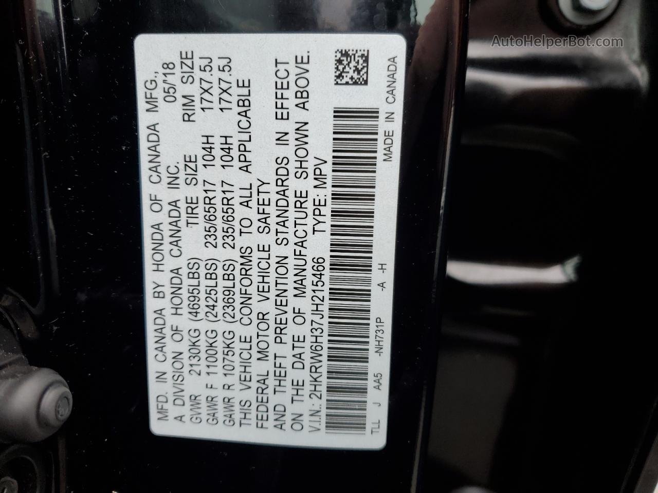 2018 Honda Cr-v Lx Black vin: 2HKRW6H37JH215466