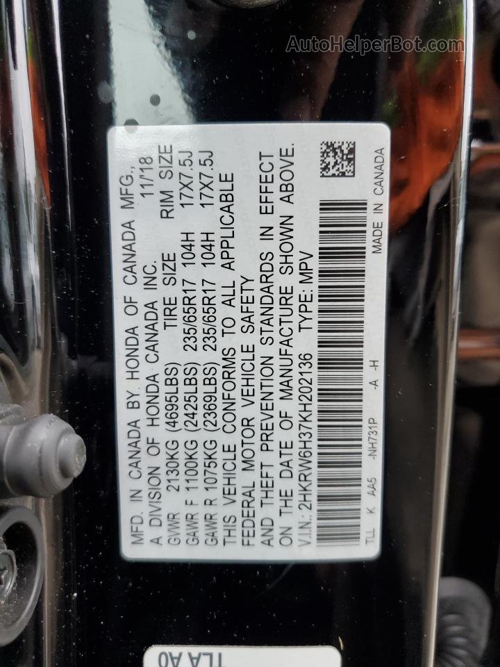 2019 Honda Cr-v Lx Black vin: 2HKRW6H37KH202136
