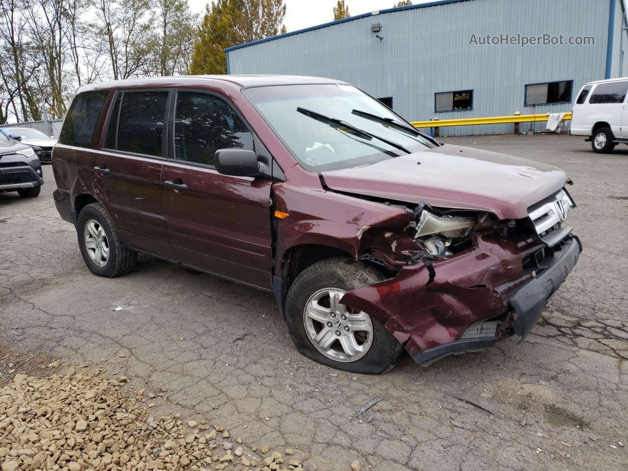 2007 Honda Pilot Lx Burgundy vin: 2HKYF18127H512957