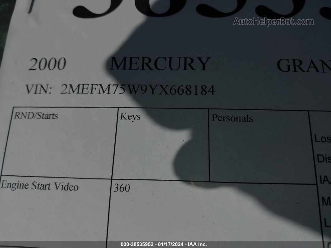 2000 Mercury Grand Marquis Ls Blue vin: 2MEFM75W9YX668184