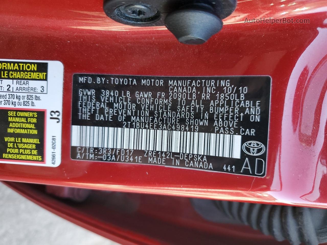 2010 Toyota Corolla Base Красный vin: 2T1BU4EE3AC498419
