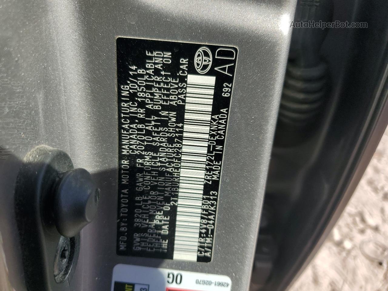 2015 Toyota Corolla L Серый vin: 2T1BURHE0FC287114