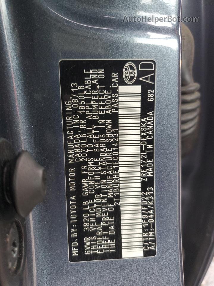 2014 Toyota Corolla L Угольный vin: 2T1BURHE1EC014231