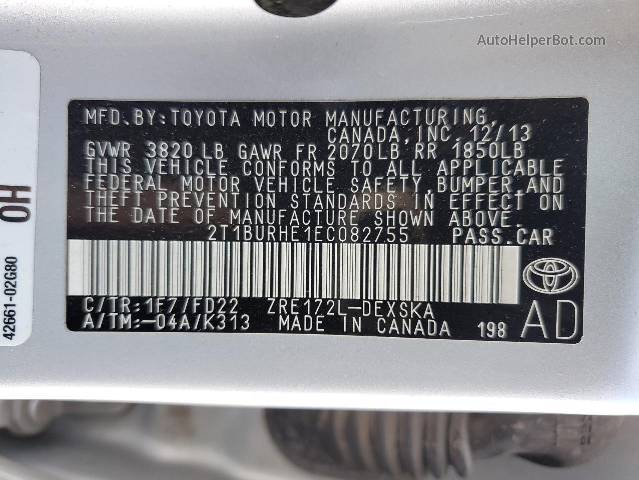 2014 Toyota Corolla L Silver vin: 2T1BURHE1EC082755