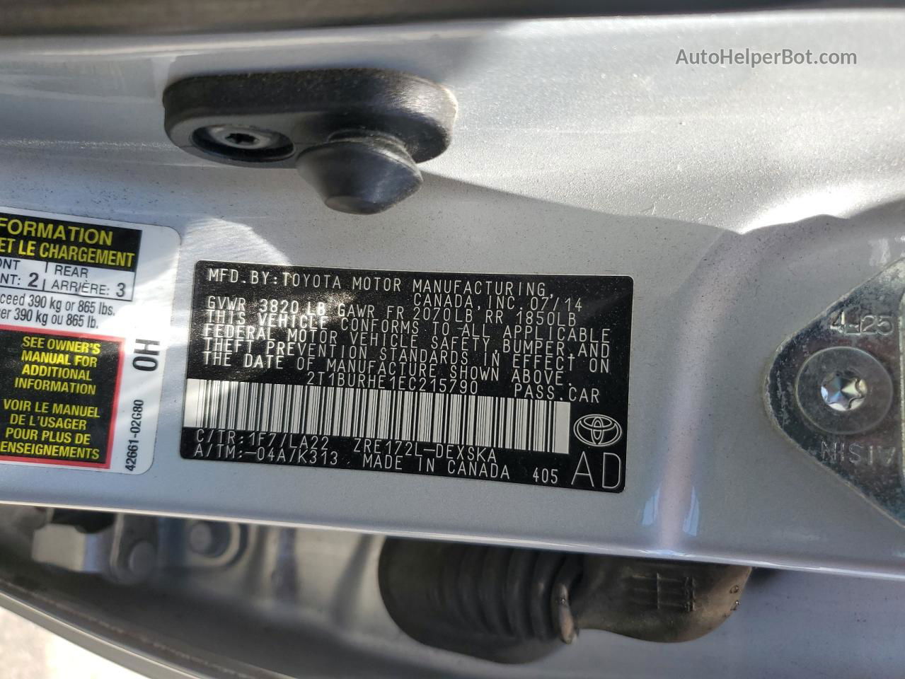 2014 Toyota Corolla L Silver vin: 2T1BURHE1EC215790