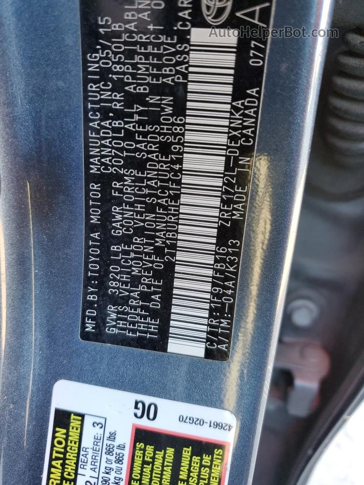 2015 Toyota Corolla L Charcoal vin: 2T1BURHE1FC419586