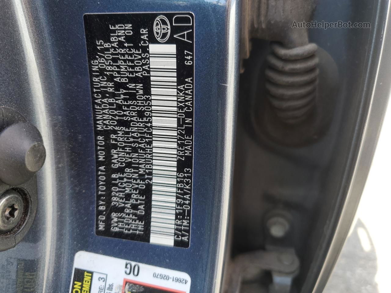 2015 Toyota Corolla L Угольный vin: 2T1BURHE1FC459053