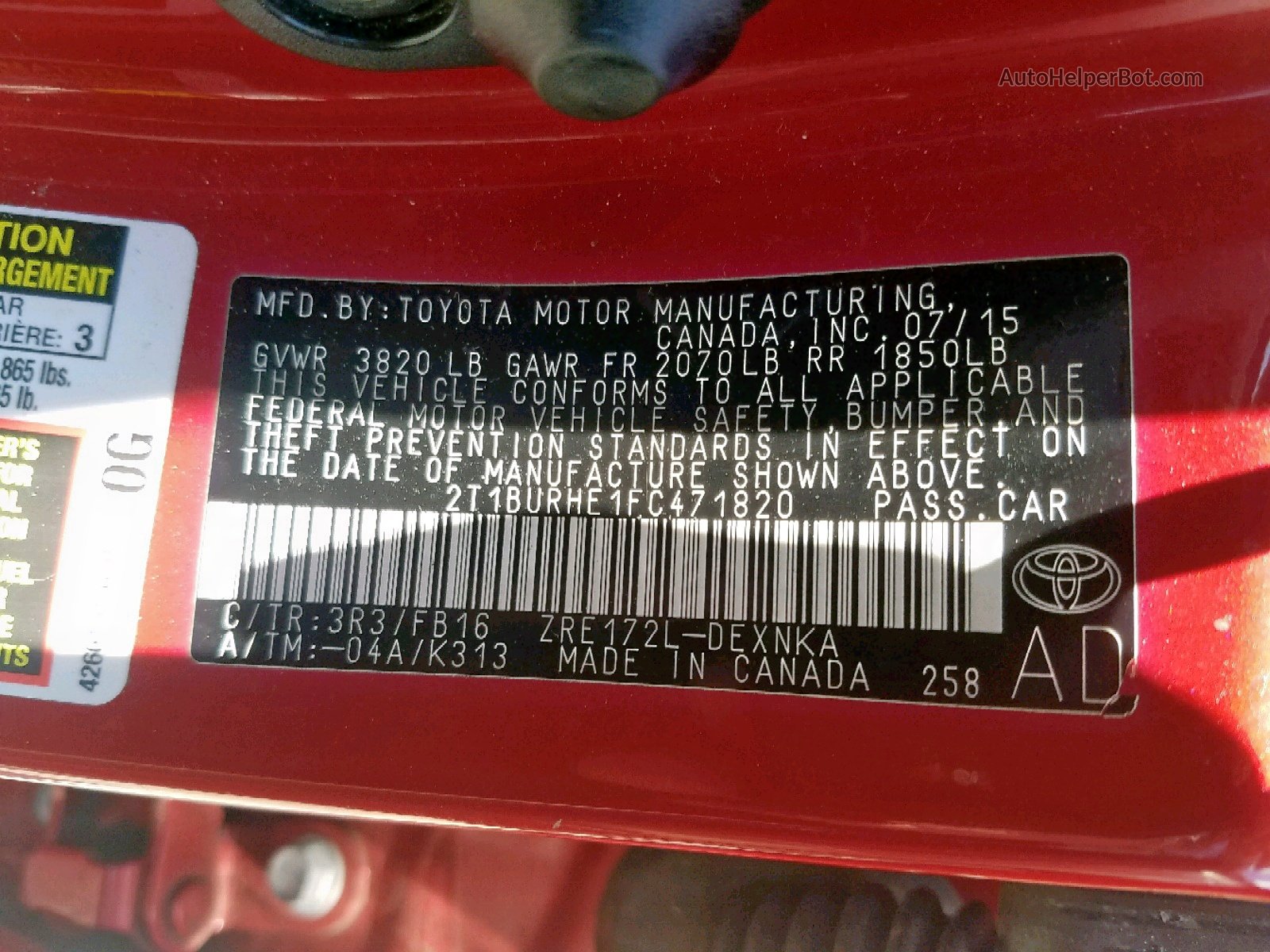 2015 Toyota Corolla L Red vin: 2T1BURHE1FC471820