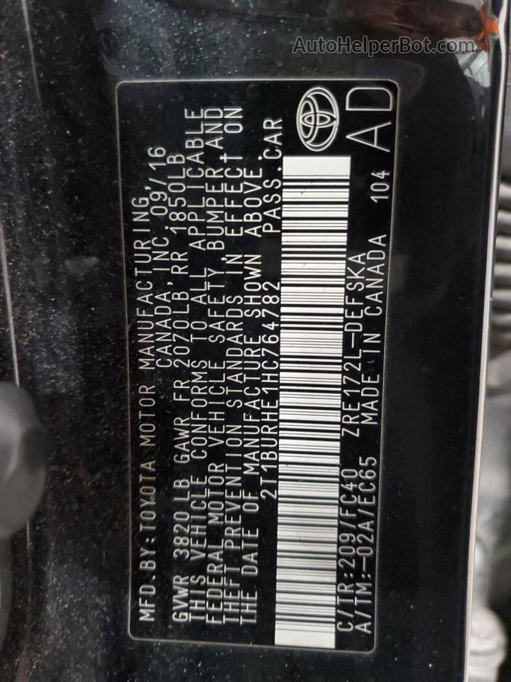 2017 Toyota Corolla L Black vin: 2T1BURHE1HC764782