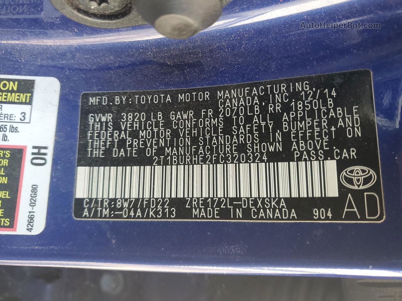 2015 Toyota Corolla L Blue vin: 2T1BURHE2FC320324