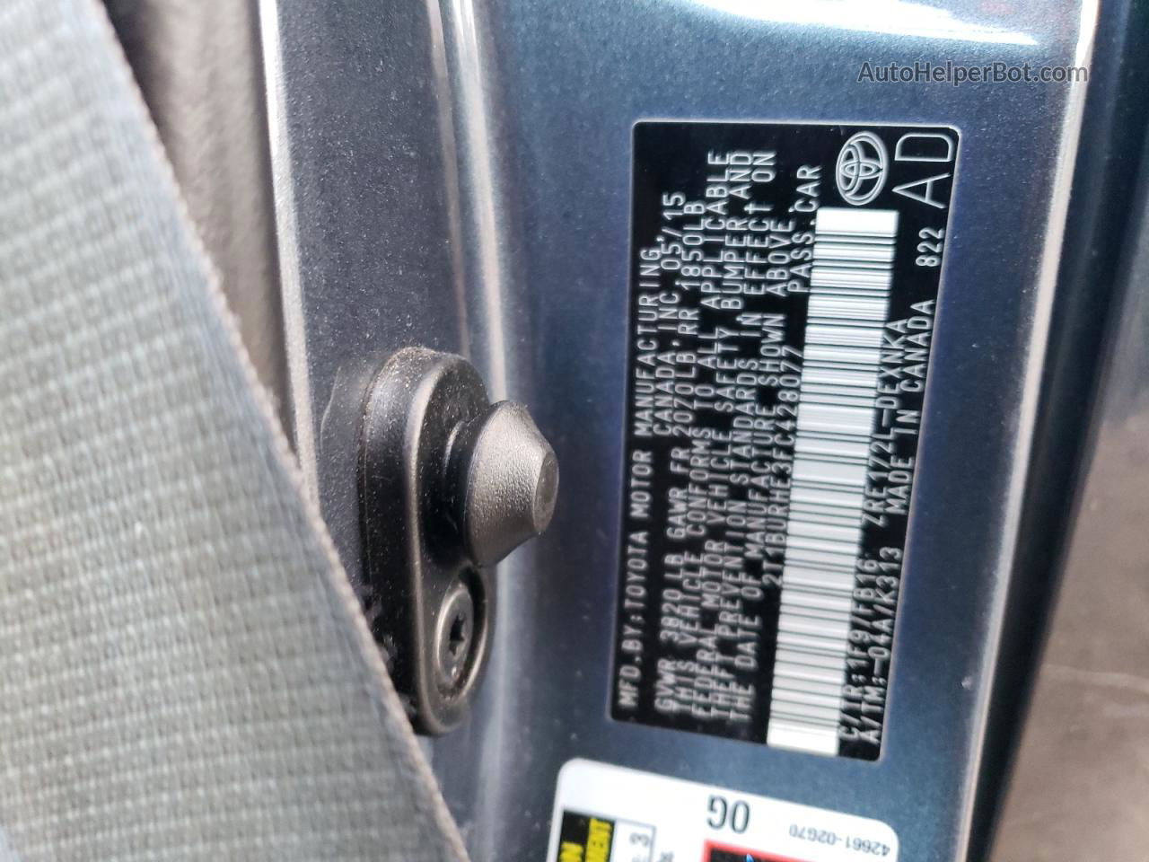 2015 Toyota Corolla L Серый vin: 2T1BURHE3FC428077