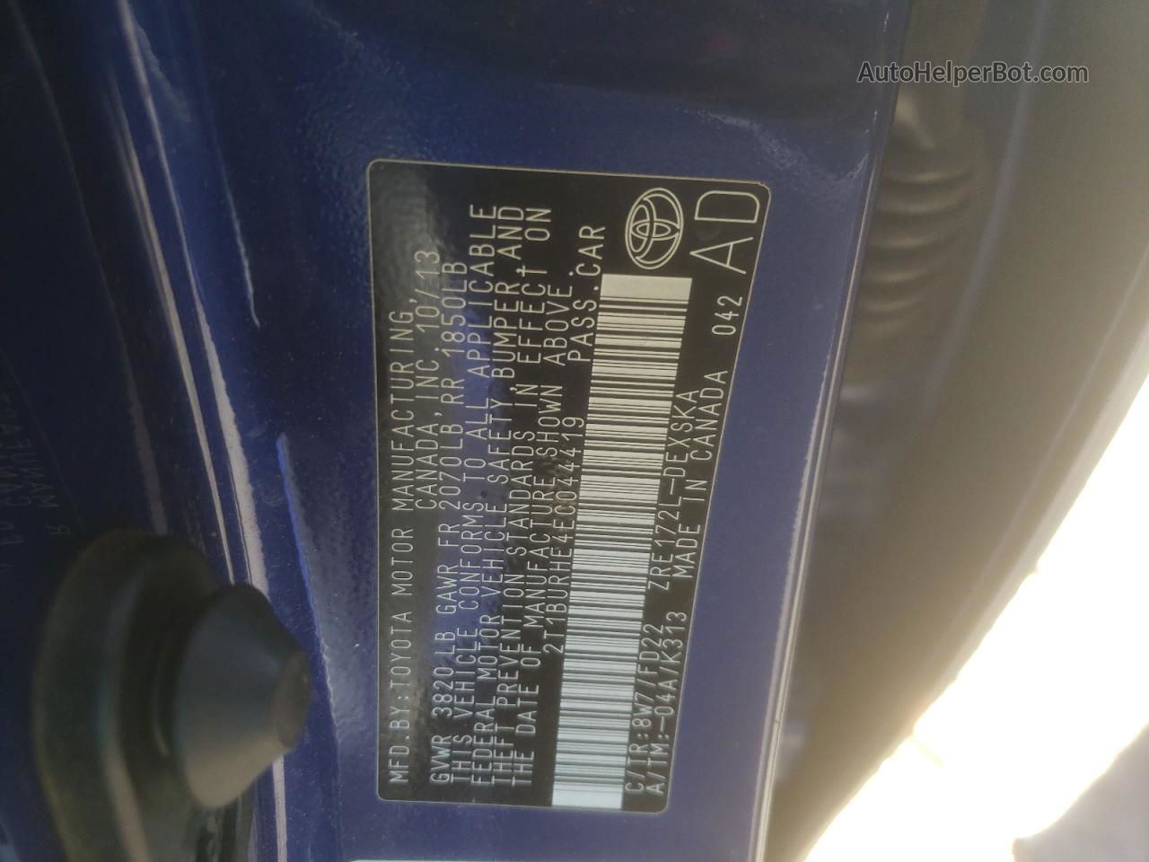 2014 Toyota Corolla L Синий vin: 2T1BURHE4EC044419