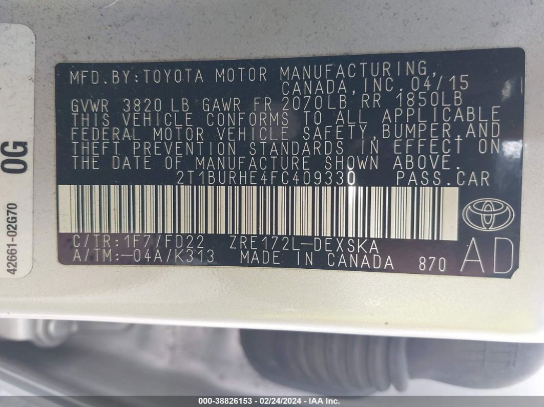 2015 Toyota Corolla S Gray vin: 2T1BURHE4FC409330