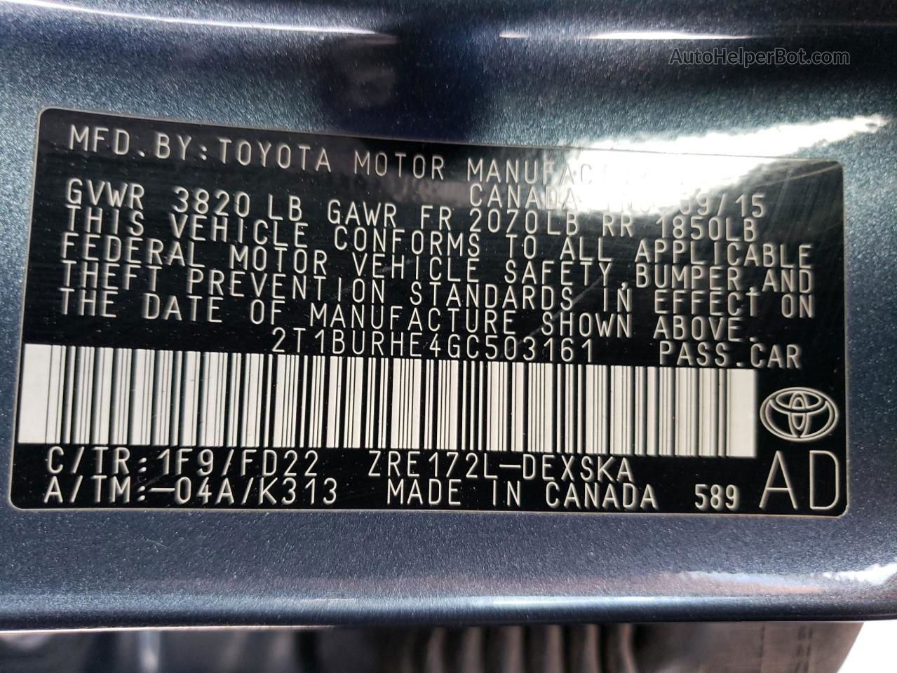 2016 Toyota Corolla L Gray vin: 2T1BURHE4GC503161