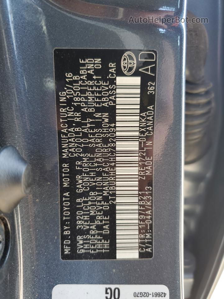 2017 Toyota Corolla L Gray vin: 2T1BURHE4HC782094