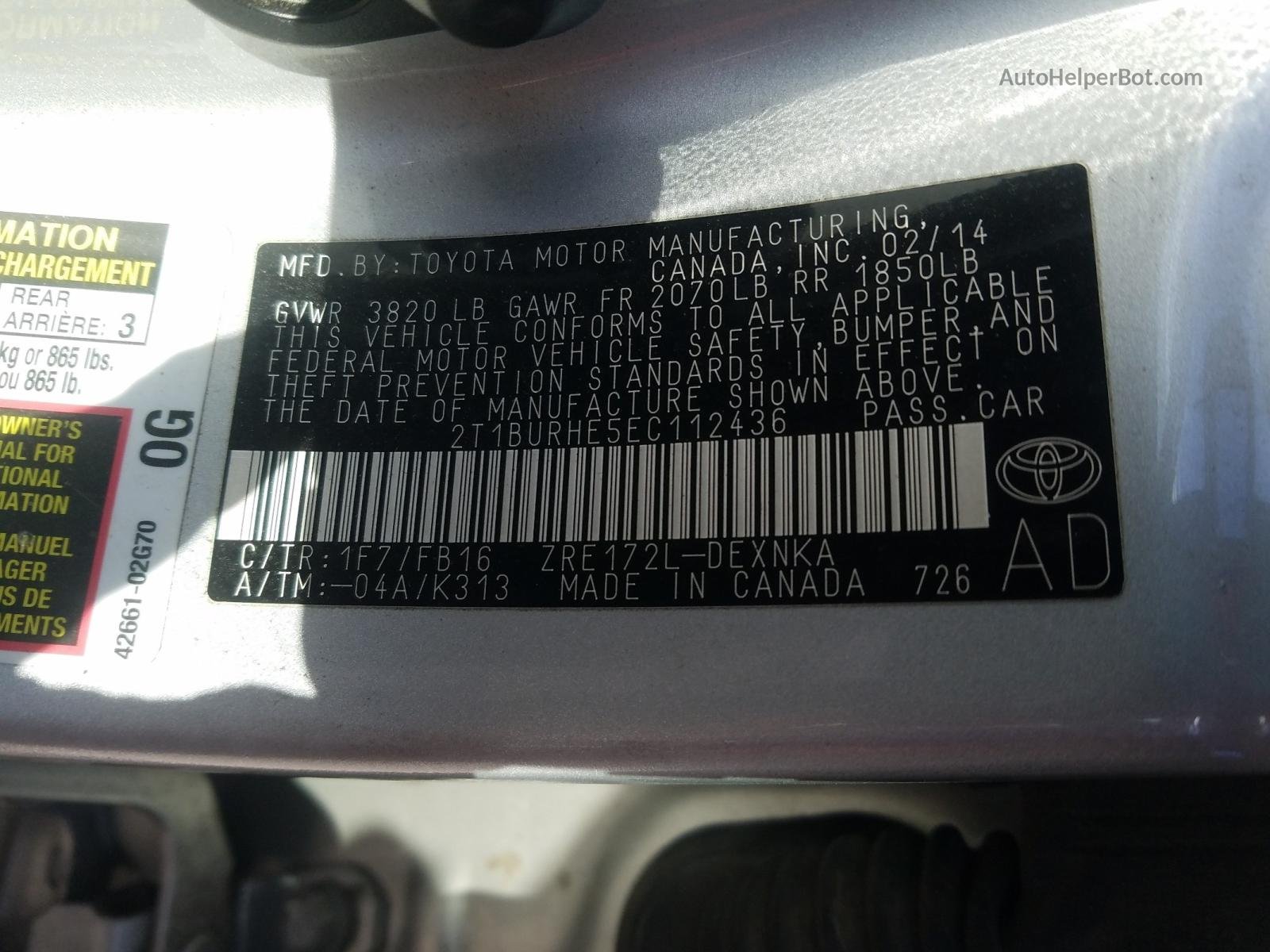 2014 Toyota Corolla L Gray vin: 2T1BURHE5EC112436