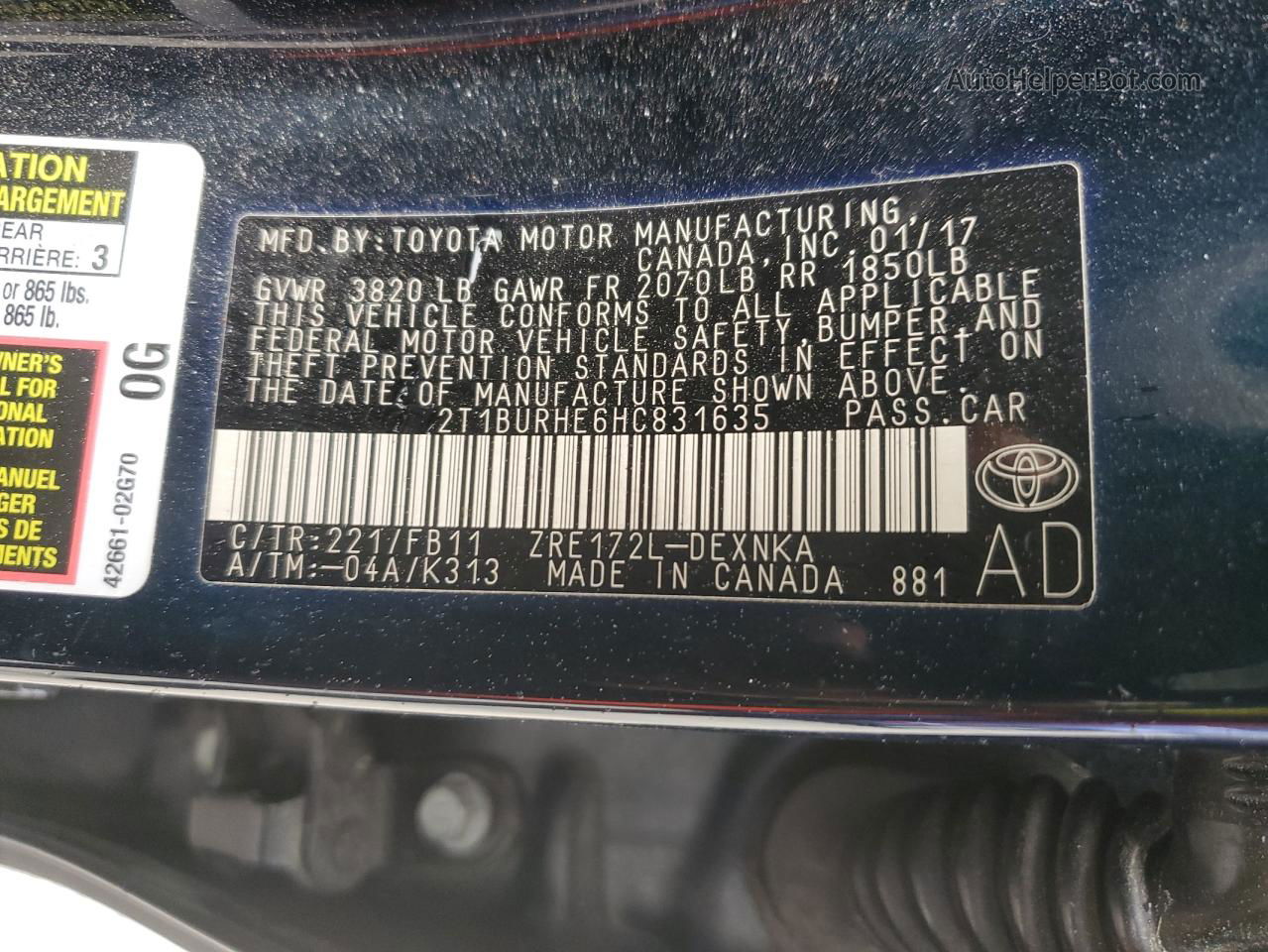 2017 Toyota Corolla L Синий vin: 2T1BURHE6HC831635