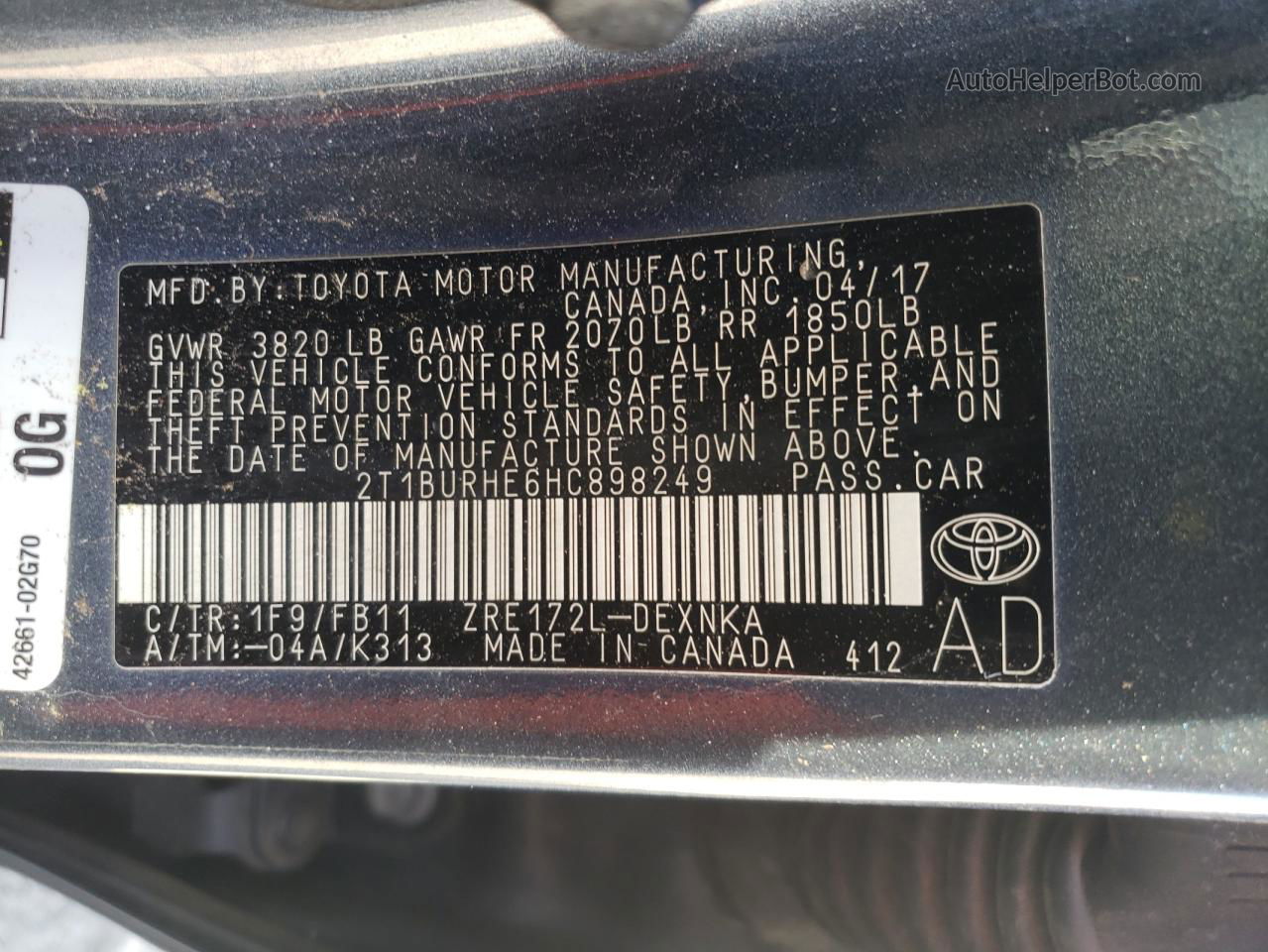 2017 Toyota Corolla L Gray vin: 2T1BURHE6HC898249