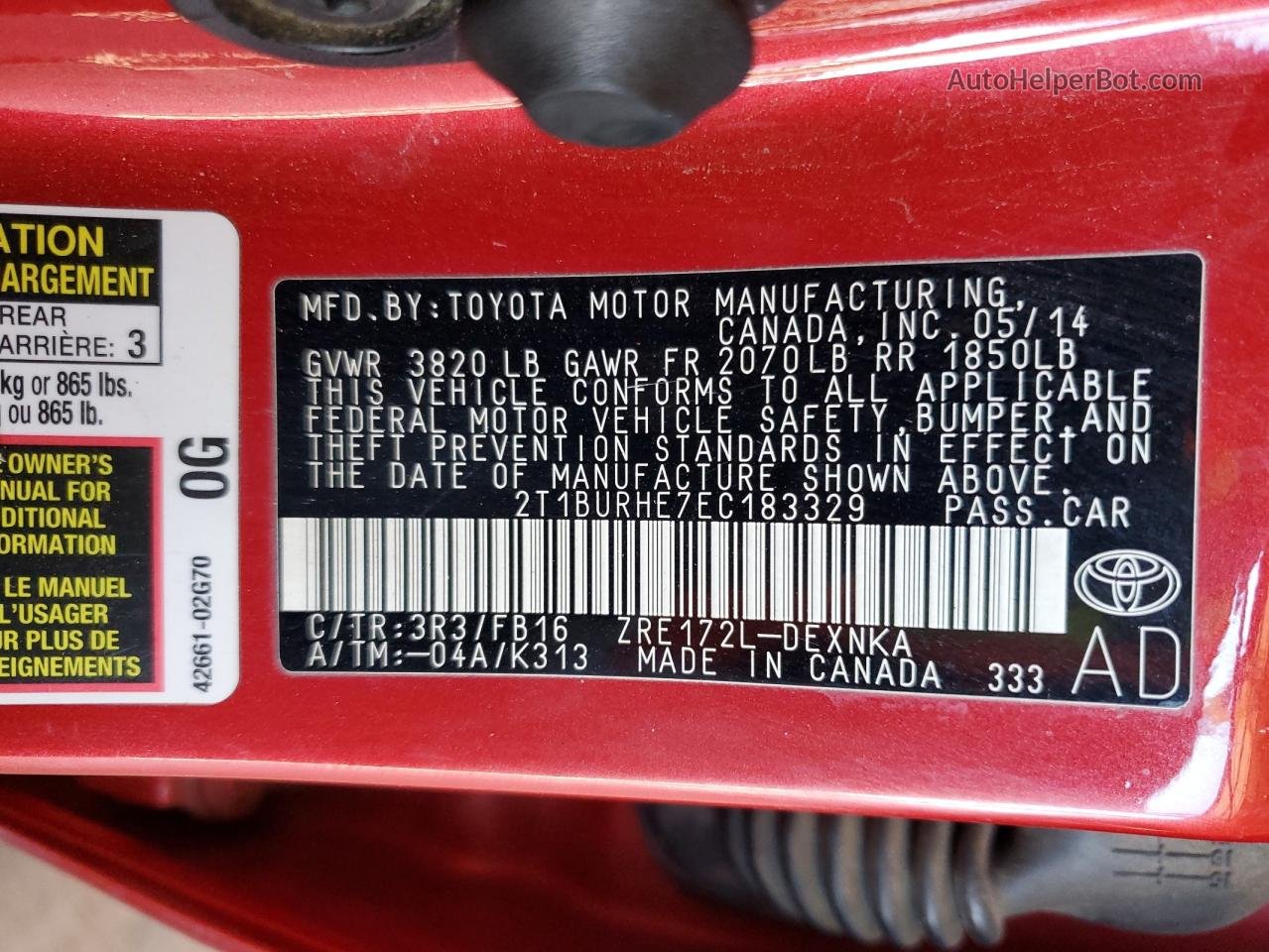 2014 Toyota Corolla L Red vin: 2T1BURHE7EC183329
