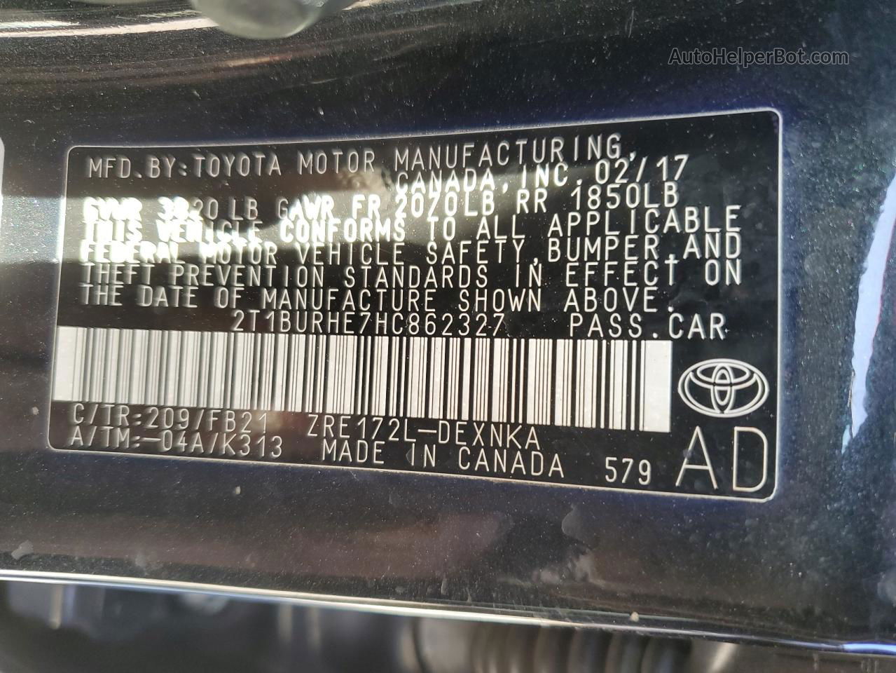 2017 Toyota Corolla L Черный vin: 2T1BURHE7HC862327