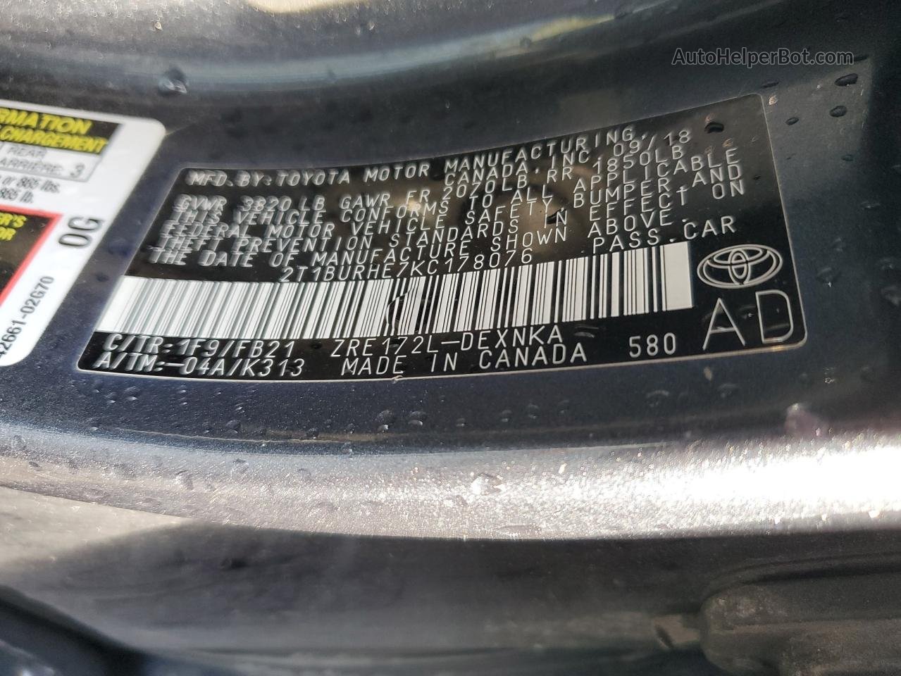 2019 Toyota Corolla L Gray vin: 2T1BURHE7KC178076