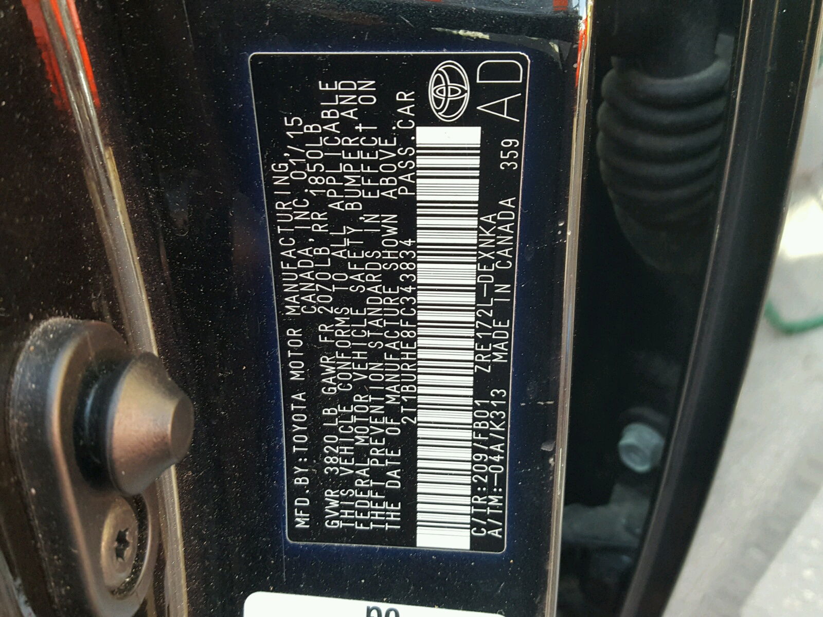 2015 Toyota Corolla L Черный vin: 2T1BURHE8FC343834