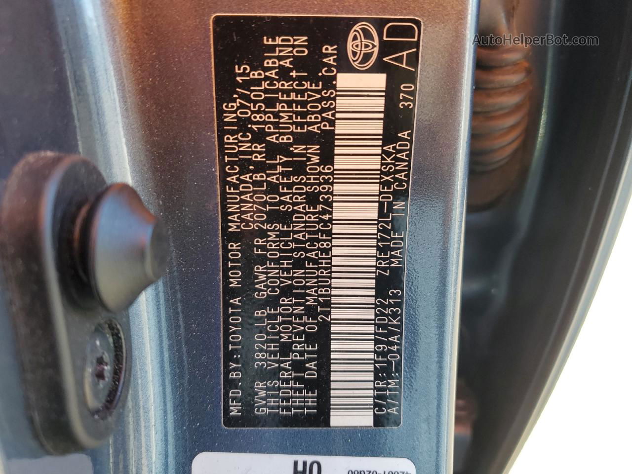 2015 Toyota Corolla L Gray vin: 2T1BURHE8FC473936