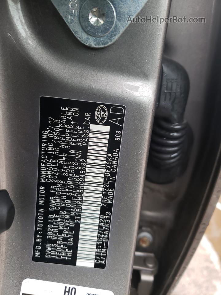 2017 Toyota Corolla L Gray vin: 2T1BURHE8HC948682